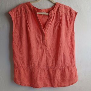 Saint Tropez West Woman's Small Sleeveless V-Neck Coral Color Linen Blend Top